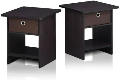 Furinno 2-10004DWN End Table/ Night Stand Storage Shelf with Bin Drawer, Dark Walnut, Set of two