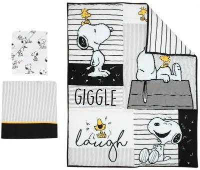 Lambs & Ivy Classic Snoopy White/Black/Gray 3-Piece Baby Crib Bedding Set