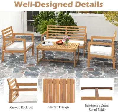 Hivvago 4 Piece Wood Patio Conversation Set with 2 Armchairs and Coffee Table