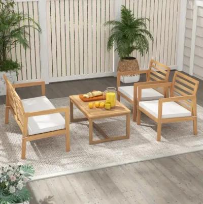 Hivvago 4 Piece Wood Patio Conversation Set with 2 Armchairs and Coffee Table