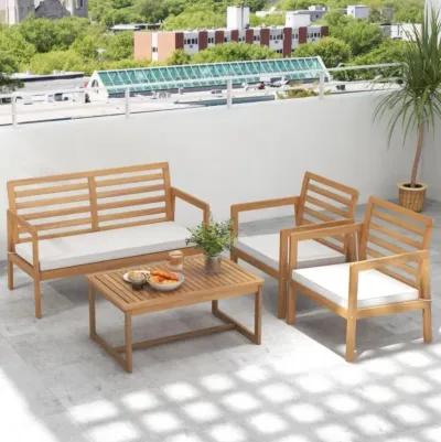 Hivvago 4 Piece Wood Patio Conversation Set with 2 Armchairs and Coffee Table