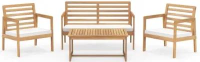 Hivvago 4 Piece Wood Patio Conversation Set with 2 Armchairs and Coffee Table