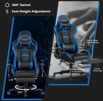 Goplus Massage Gaming Chair Swivel Racing Office Chair with Footrest Blue