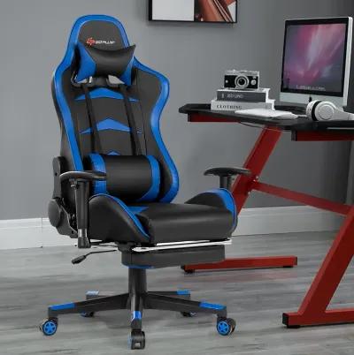 Goplus Massage Gaming Chair Swivel Racing Office Chair with Footrest Blue