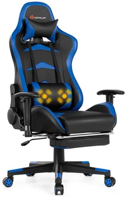 Goplus Massage Gaming Chair Swivel Racing Office Chair with Footrest Blue