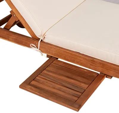 Seabrook Outdoor Acacia Wood Lounger with Cushion Position Back Slide Table Wheels