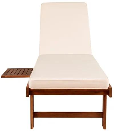 Seabrook Outdoor Acacia Wood Lounger with Cushion Position Back Slide Table Wheels