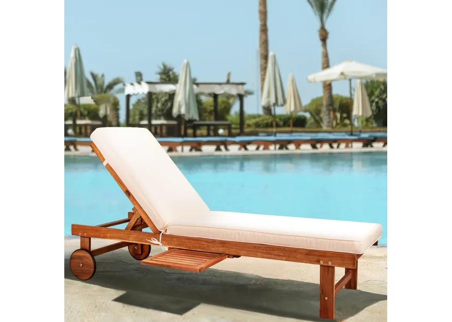 Seabrook Outdoor Acacia Wood Lounger with Cushion Position Back Slide Table Wheels