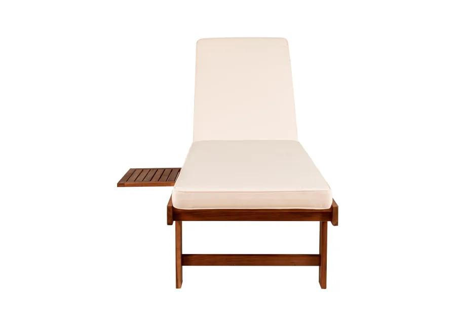 Seabrook Outdoor Acacia Wood Lounger with Cushion Position Back Slide Table Wheels