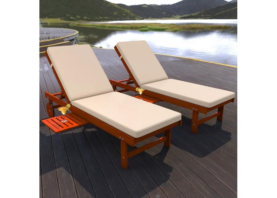 Seabrook Outdoor Acacia Wood Lounger with Cushion Position Back Slide Table Wheels