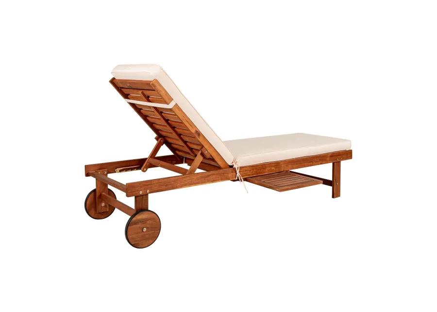 Seabrook Outdoor Acacia Wood Lounger with Cushion Position Back Slide Table Wheels