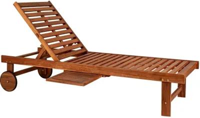 Seabrook Outdoor Acacia Wood Lounger with Cushion Position Back Slide Table Wheels