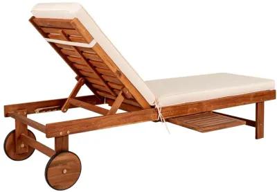 Seabrook Outdoor Acacia Wood Lounger with Cushion Position Back Slide Table Wheels