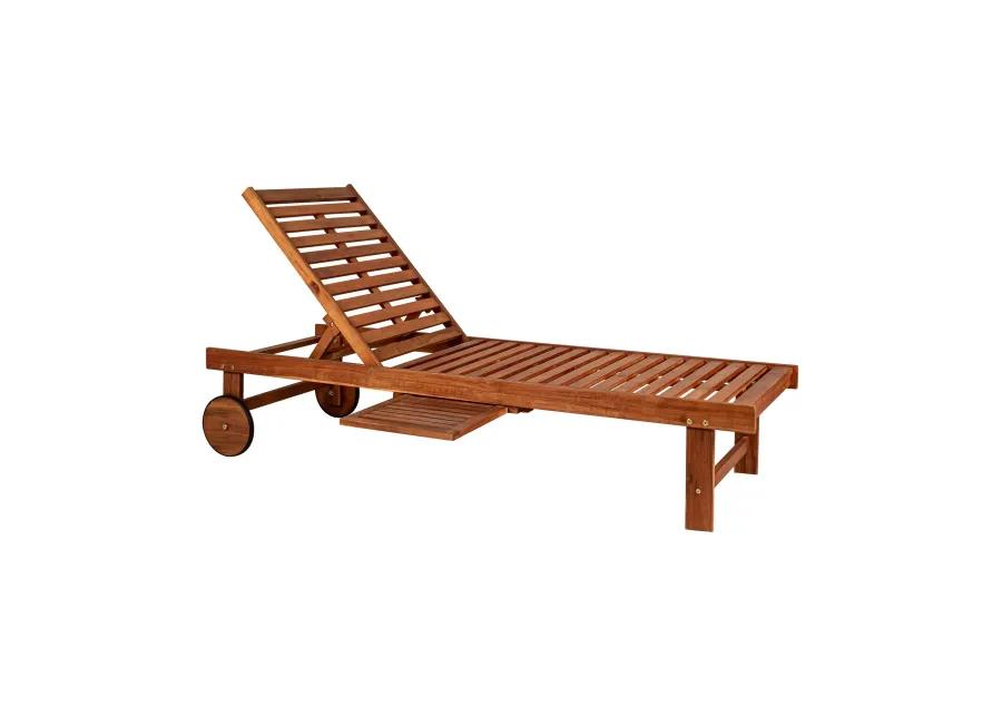 Seabrook Outdoor Acacia Wood Lounger with Cushion Position Back Slide Table Wheels