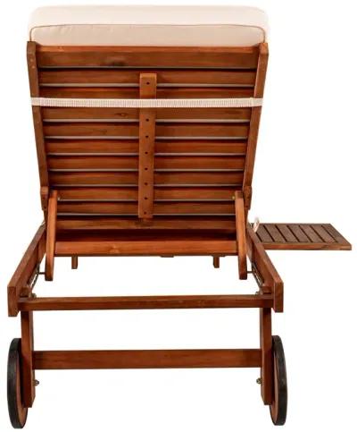 Seabrook Outdoor Acacia Wood Lounger with Cushion Position Back Slide Table Wheels