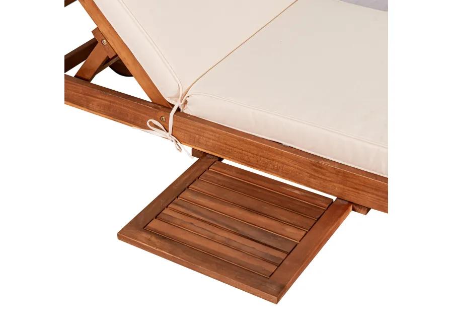 Seabrook Outdoor Acacia Wood Lounger with Cushion Position Back Slide Table Wheels