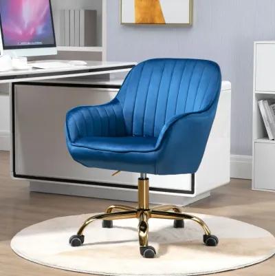 360 Degree Velvet Swivel Chair With High Back, Adjustable Working Chair With Golden Color Base