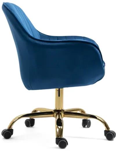 360 Degree Velvet Swivel Chair With High Back, Adjustable Working Chair With Golden Color Base