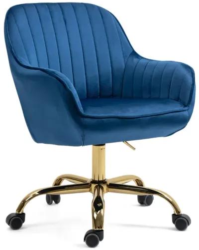 360 Degree Velvet Swivel Chair With High Back, Adjustable Working Chair With Golden Color Base