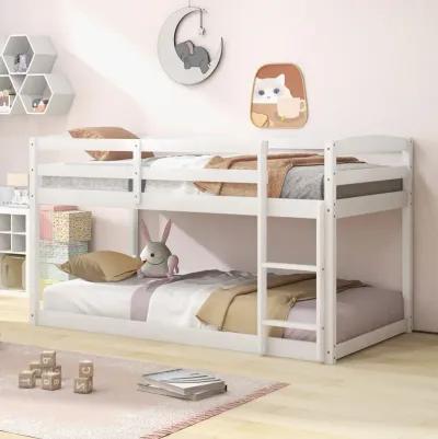 Twin Size Bunk Bed with High Guardrails and Integrated Ladder-White