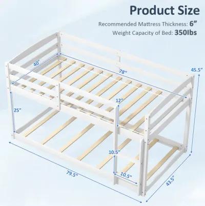 Twin Size Bunk Bed with High Guardrails and Integrated Ladder-White