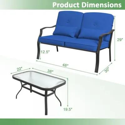 Hivvago Outdoor Loveseat Chair Set with Coffee Table and Seat Back Cushions