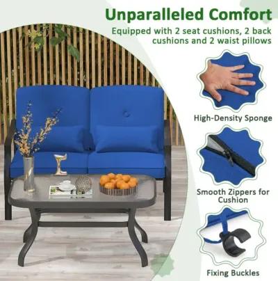 Hivvago Outdoor Loveseat Chair Set with Coffee Table and Seat Back Cushions