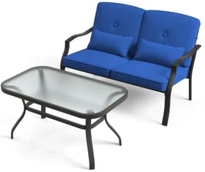 Hivvago Outdoor Loveseat Chair Set with Coffee Table and Seat Back Cushions