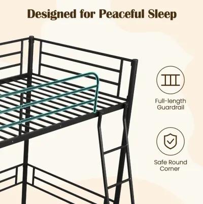 Twin Metal Loft Bed Frame with Ladder and Metal Slats Support-Black