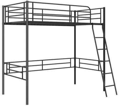 Twin Metal Loft Bed Frame with Ladder and Metal Slats Support-Black