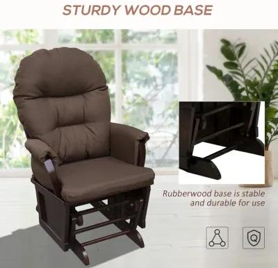 HOMCOM Nursery Glider Rocking Chair with Ottoman, Thick Padded Cushion Seating and Wood Base, Brown