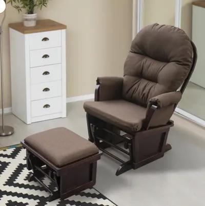 HOMCOM Nursery Glider Rocking Chair with Ottoman, Thick Padded Cushion Seating and Wood Base, Brown