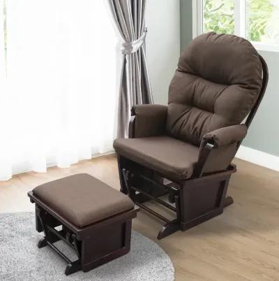 HOMCOM Nursery Glider Rocking Chair with Ottoman, Thick Padded Cushion Seating and Wood Base, Brown