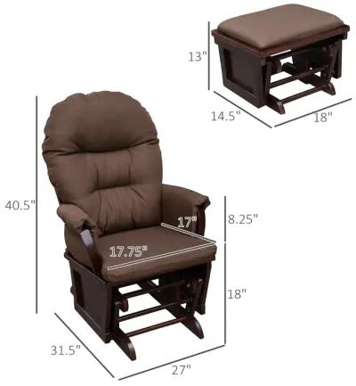 HOMCOM Nursery Glider Rocking Chair with Ottoman, Thick Padded Cushion Seating and Wood Base, Brown