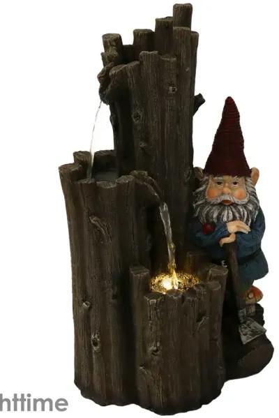 Sunnydaze Resting Gnome Outdoor Water Fountain with LED Lights - 17 in