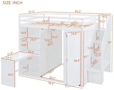 Merax Storage Loft Bed with Wardrobe,Desk and Shelves