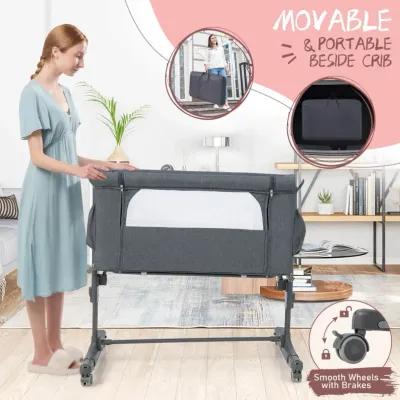 Portable Baby Bedside Bassinet with 5-level Adjustable Heights and Travel Bag