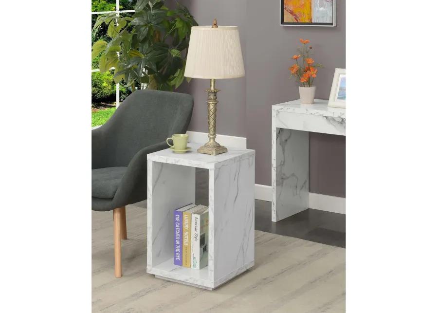 Convenience Concepts Northfield Admiral End Table with Shelf, White Faux Marble