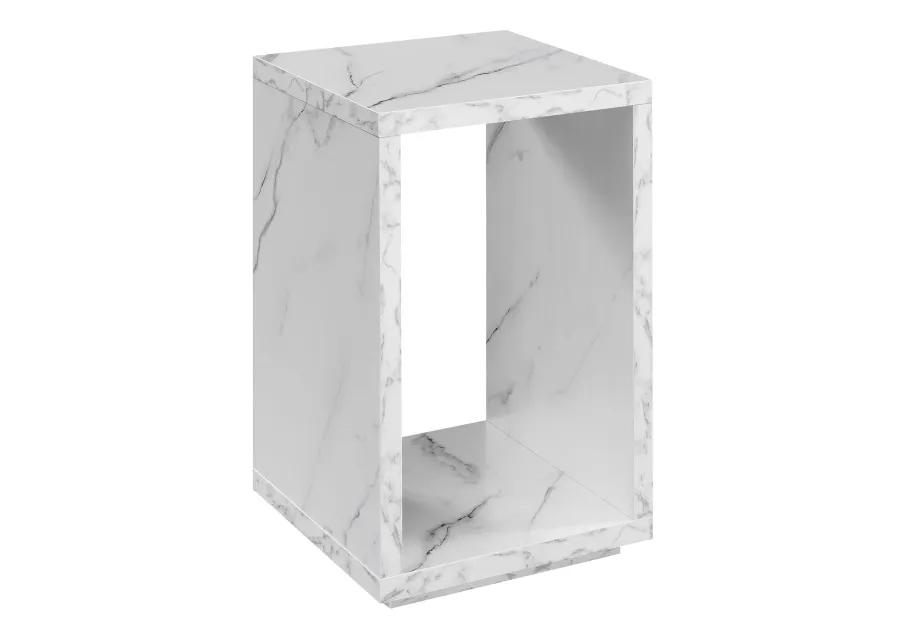 Convenience Concepts Northfield Admiral End Table with Shelf, White Faux Marble