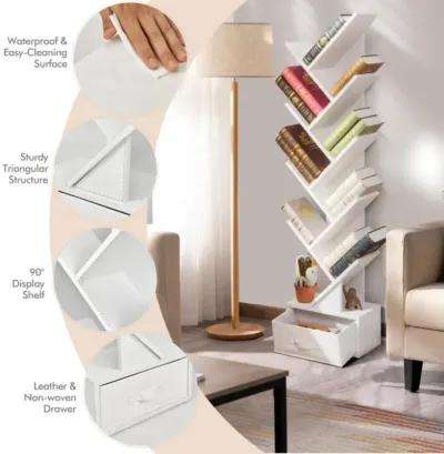 Hivvago 10-Tier Bookshelf with Drawer Free-standing Storage Bookcase