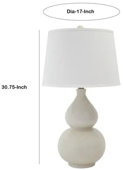 Hardback Shade Table Lamp with Double Gourd Ceramic Base, Cream-Benzara