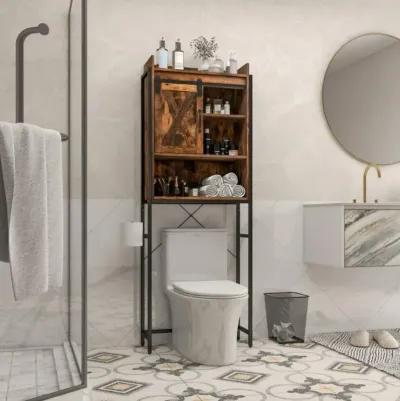 Hivvago 4-Tier Multifunctional Toilet Sorage Cabinet with Adjustable Shelf and Sliding Barn Door