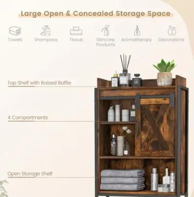 Hivvago 4-Tier Multifunctional Toilet Sorage Cabinet with Adjustable Shelf and Sliding Barn Door