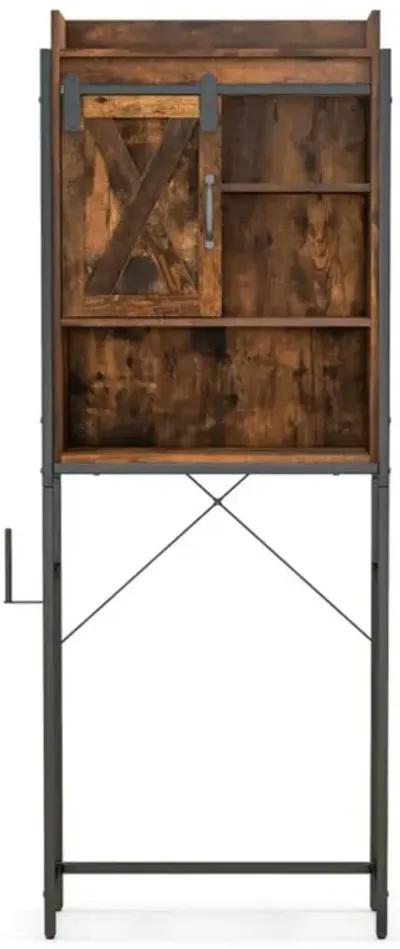 Hivvago 4-Tier Multifunctional Toilet Sorage Cabinet with Adjustable Shelf and Sliding Barn Door