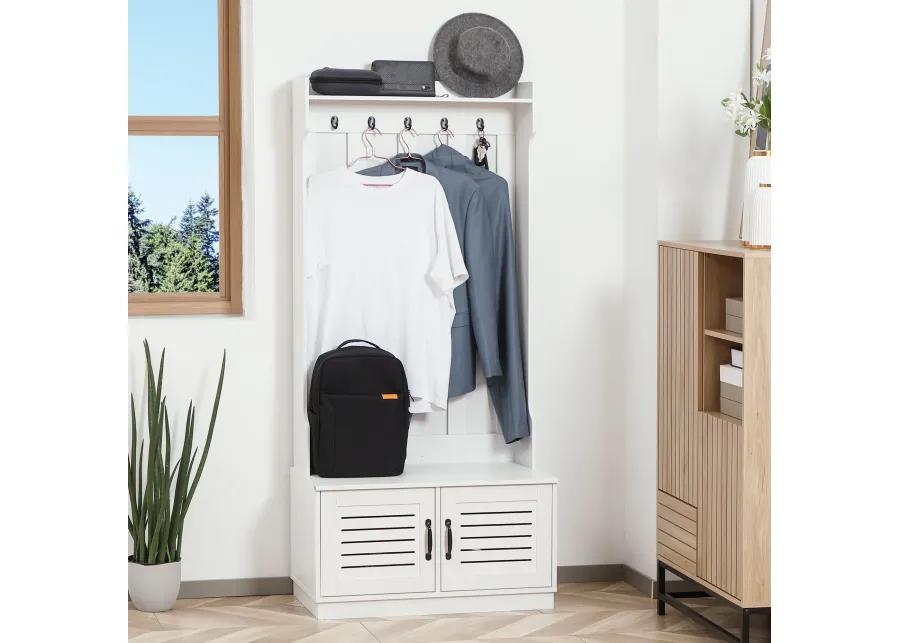 White Entryway Organizer: Modern Hall Tree with Bench & Hooks