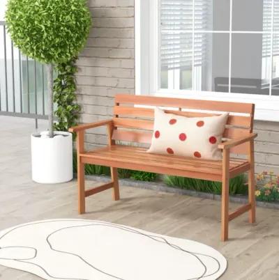 Hivvago Patio Hardwood Bench Wood 2-Seat Chair with Breathable Slatted Seat & Inclined Backrest