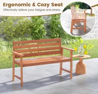 Hivvago Patio Hardwood Bench Wood 2-Seat Chair with Breathable Slatted Seat & Inclined Backrest