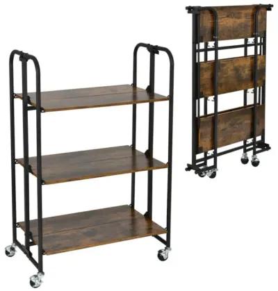 Hivvago Foldable Rolling Cart with Storage Shelves for Kitchen