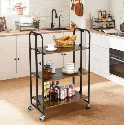 Hivvago Foldable Rolling Cart with Storage Shelves for Kitchen