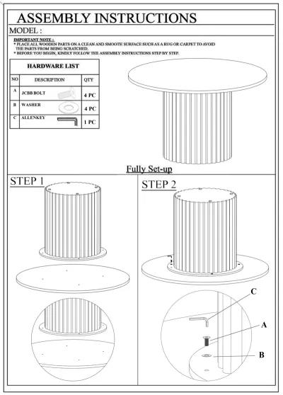 Sejo Coffee Table, 34 Inch Round Top with Fluted Base in Natural Brown Mango Wood - Benzara